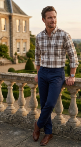 Men’s Tartan Plaid Casual Shirt – Brown & Black / قميص رجالي كاجوال كاروهات تارتان – بني وأسود